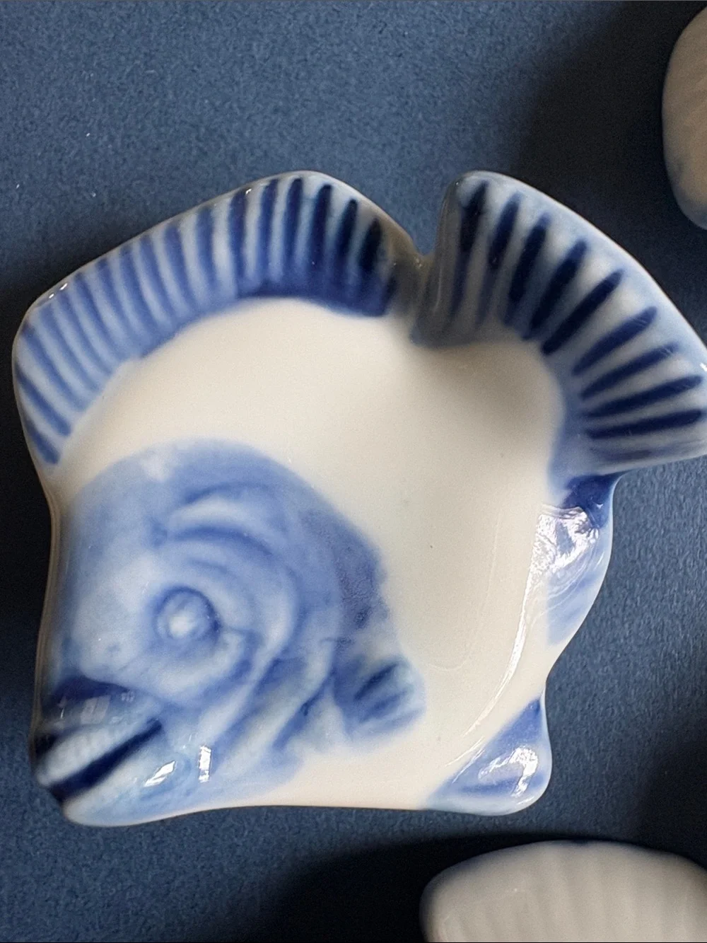 Vintage made in Japan Blue and White Ceramic Fish chopstick rest Dish Set